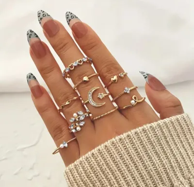 Trendy Leaf Moon Star Knuckle Ring Set